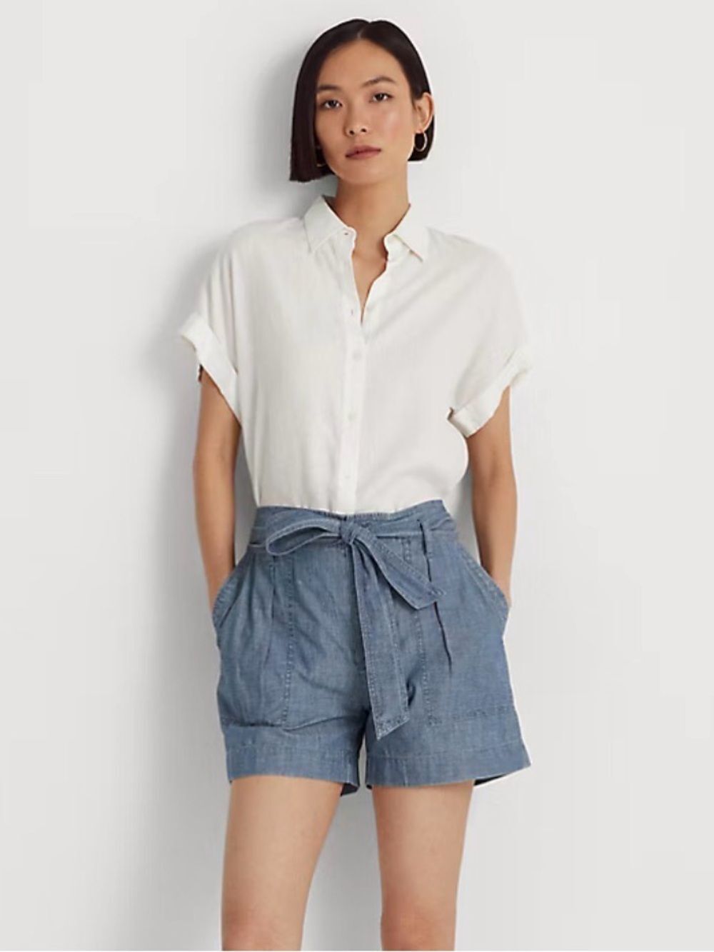 NWT Lauren Ralph Lauren Chambray Paperbag Shorts Size 8